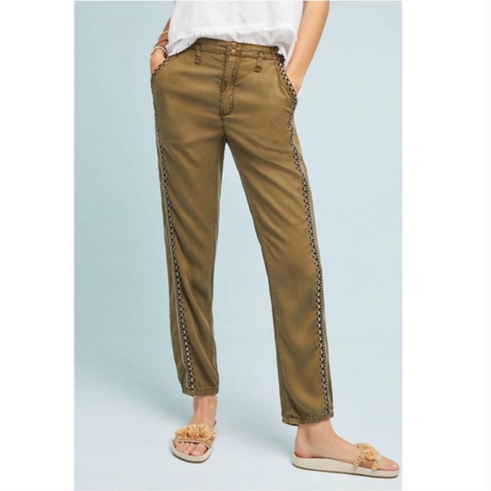 By Anthropologie Cedar Embroidered Joggers Green